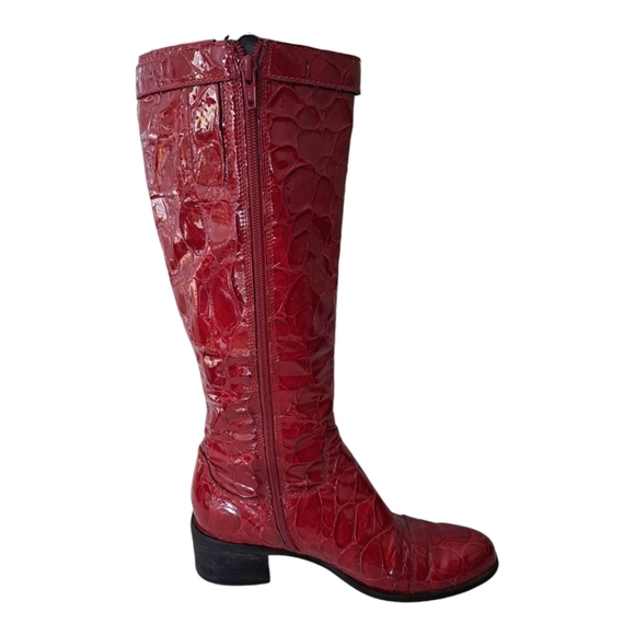 Ecco Burgundy Croc-Embossed Heeled Boots - Picture 3 of 13